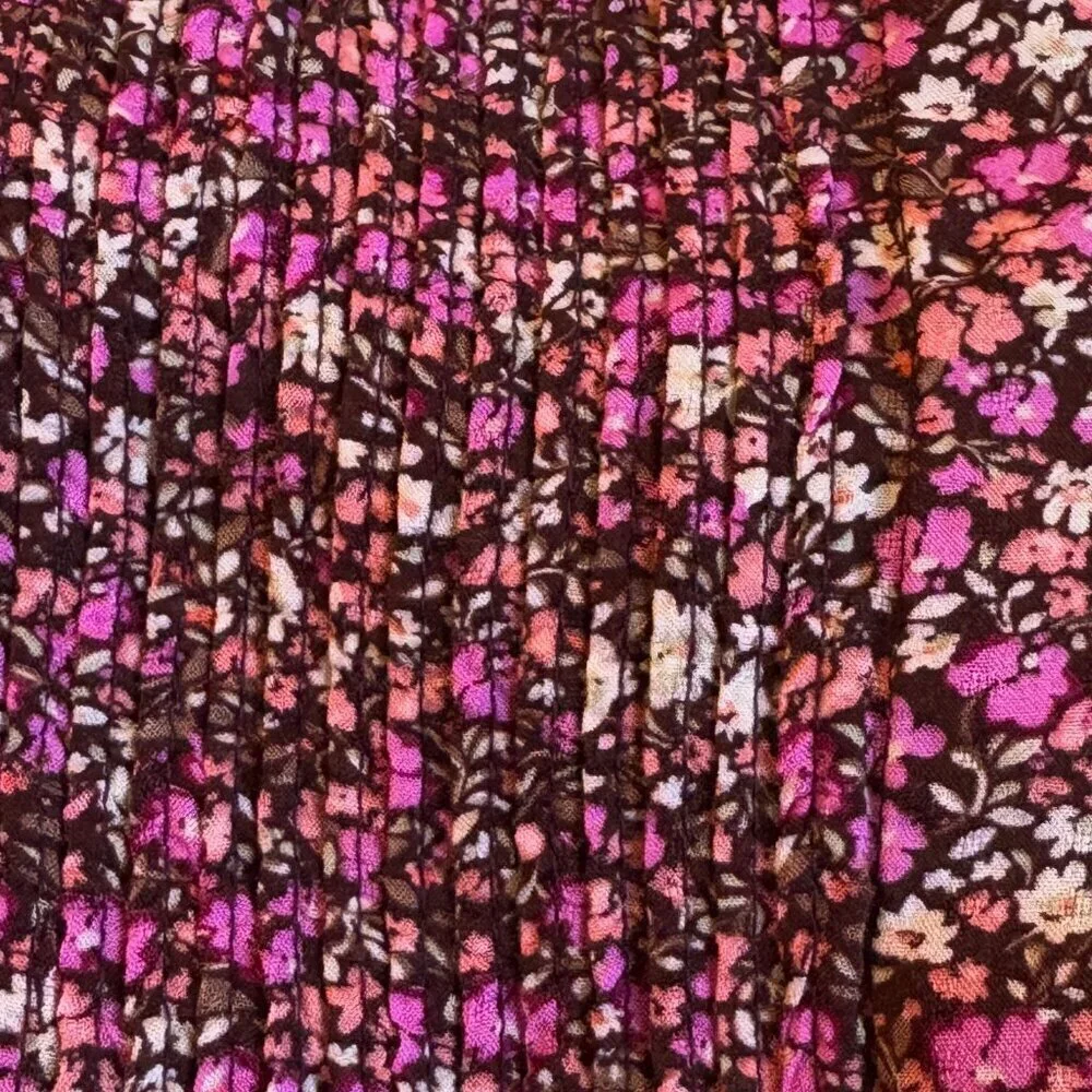 Lucky Brand Purple Print BOHO Top Balloon Sleeve with Pintucks Button Front  XL - Picture 3 of 9